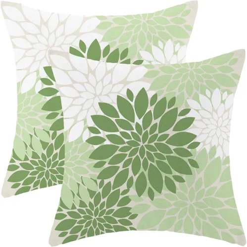 Juego de 2 fundas de almohada de color verde salvia de 18 x 18 pulgadas, fundas decorativas de lino con flores geométricas de estilo moderno para
