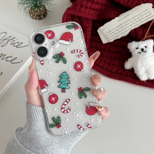 Miniatura 15 de RALEAVO Funda de Navidad Transparente Clara para iPhone 11, bonita funda de invierno para mujeres, niñas y niños con sombreros, campanas, delgada