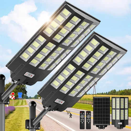 Miniatura 12 de Luces solares de calle de 8000 W para exteriores, gran angular, luces solares al aire libre del atardecer al amanecer, luz de estacionamiento