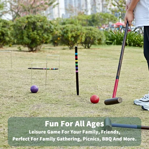 Miniatura 5 de SpexDarxs Juego de croquet para seis jugadores de 28 pulgadas, kit de croquetas con mazos de madera de primera calidad, bolas de colores, mechones