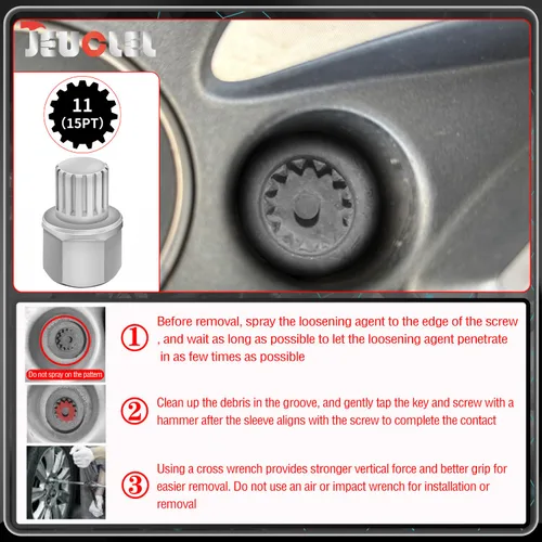 Miniatura 4 de Llave de tuerca de bloqueo de rueda de 11/15PT compatible con BMW, enchufe de tuerca de bloqueo de rueda AdaPTer, herramienta de extracción