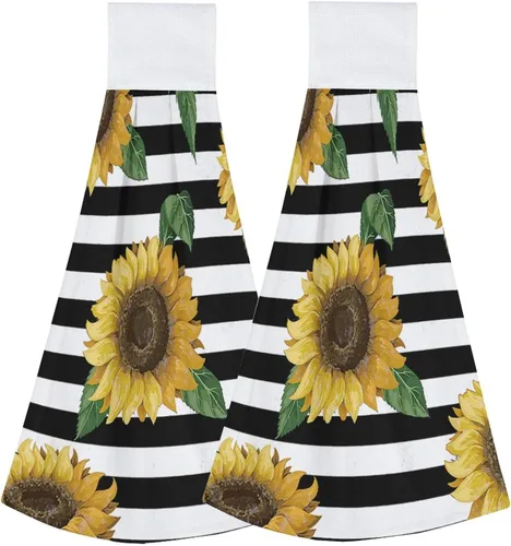 Miniatura 10 de Toallas vintage de girasol y mariposas para cocina, 2 piezas, toalla de cocina colgante floral de primavera acuarela, toallas de mano florales