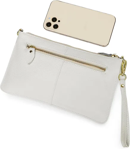 Miniatura 7 de YALUXE Clutch Wristlet - Cartera de piel auténtica con bloqueo RFID y cadena de hombro