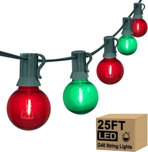 Miniatura 20 de Guirnalda de luces LED G40 para el día de San Patricio para exteriores, 25 pies, luces decorativas de San Patricio al aire libre con bombillas