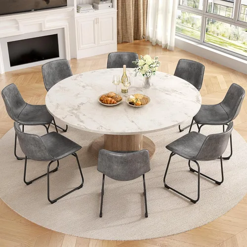 Miniatura 22 de REONEY Juego de 2 sillas de comedor, sillas de comedor sin brazos de piel sintética con respaldo, silla moderna de cocina comedor de 18 pulgadas