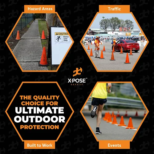 Miniatura 2 de Xpose Safety Conos de tráfico naranjas de 12 pulgadas, paquete de 4 conos de seguridad de plástico PVC multiusos para estacionamiento, fútbol