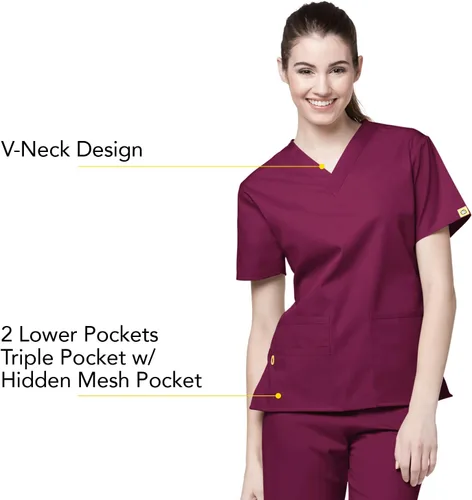 Miniatura 2 de Bata quirúrgica para mujer Wonderwink con 5 bolsillos y cuello en V