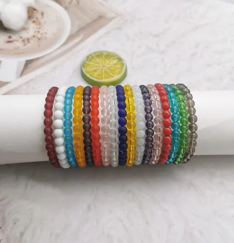 Miniatura 6 de SAMOCO 18 pulseras elásticas de cuentas de 0.236in hechas a mano redondas de cristal para mujer, multicolor mate, pulsera elástica