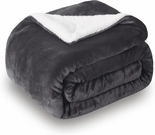 SOCHOW Manta de forro polar Sherpa de doble cara, súper suave, lujosa manta de felpa tamaño King de 90 x 108 pulgadas, gris oscuro