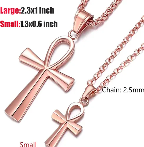 Miniatura 4 de U7 Ankh Necklace for Men Women Stainless Steel Black Color Egyptian Jewelry Ankh Cross Pendant, Africa Necklaces with Chain 22
