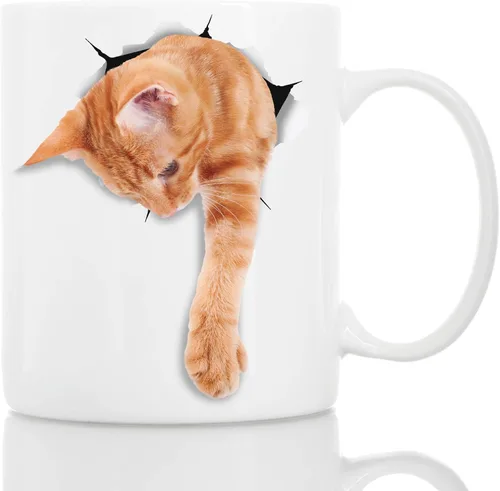 Miniatura 6 de Winston & Bear Taza de café con gato de jengibre escalador, divertida taza de café de cerámica atigrado naranja para los amantes de los gatos