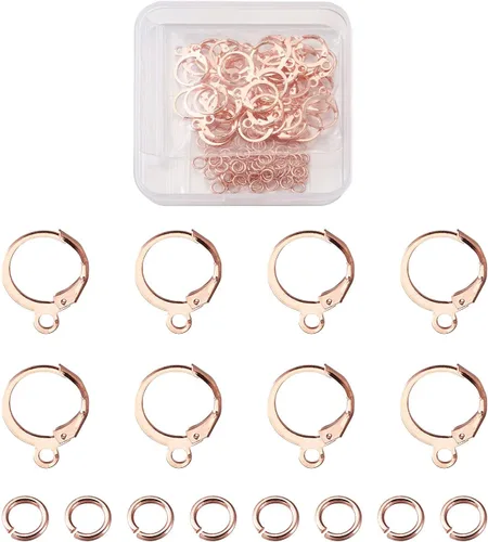 Miniatura 10 de 160 ganchos para aretes de palanca de 5 colores, latón con cierre de palanca, aretes de aro franceses con 300 anillos de salto para bricolaje
