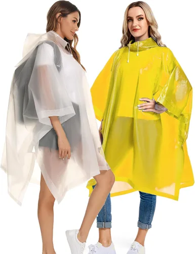 Miniatura 27 de Paquete de 2 ponchos de lluvia para adultos, reutilizables, impermeables, de supervivencia, emergencia, resistente, con capucha con cordón