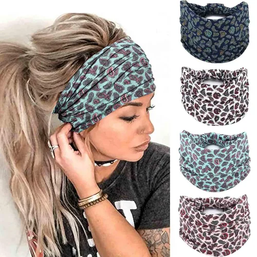 Miniatura 14 de Acenail Diademas anchas para mujer, turbante anudadas, elásticas antideslizantes, bohemias, para entrenamiento, leopardo, yoga, bufandas de algodón