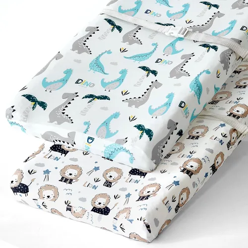 Miniatura 15 de Pack n Play Sheets, BROLEX 2 Pack Mini Crib Sheets,Stretchy Portable Fitted Playard Sheet Set, Convertible Playard Mattress Cover,Ultra Soft