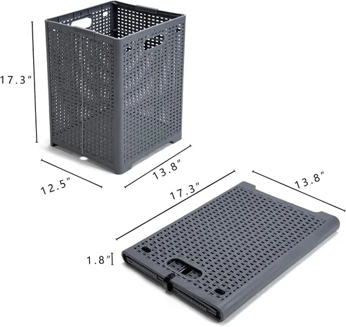 Miniatura 4 de Eslite Cestas de plástico plegables para la ropa sucia de 42 litros, cesta plegable para la ropa, paquete de 2 unidades (gris)