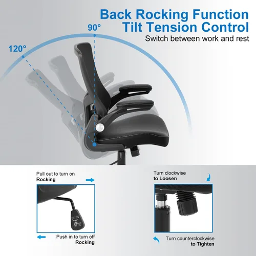 Miniatura 6 de Silla de oficina ergonómica, silla de escritorio de piel sintética para computadora, silla de oficina en casa, respaldo de malla giratoria, soporte
