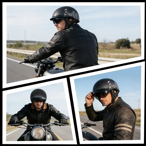 Miniatura 6 de VCOROS - Cascos de cara abierta de fibra de carbono estilo retro para motocicleta, cascos de media cara para hombres y mujeres, para moto, crucero