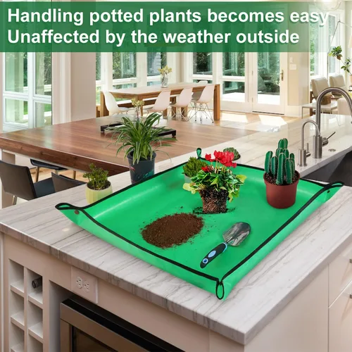 Miniatura 3 de HNXTYAOB 2 PCS Alfombrilla de Trasplante de 27" x 27" para Plantas de Interior y Control de Desorden, Bandeja para Macetas Engrosada e Impermeable