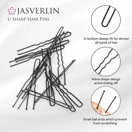 Miniatura 4 de JASVERLIN Horquillas en forma de U, color negro, tamaño surtido, pequeño y largo, para moños, peinados de boda, accesorios para mujeres y niñas, 150