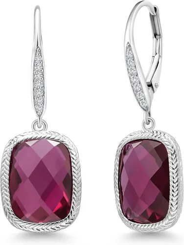 Miniatura 14 de Gem Stone King Aretes colgantes de plata de ley 925 con piedra natal y diamantes blancos cultivados en laboratorio de 4.60 quilates para mujer