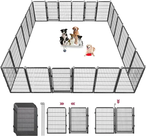 Miniatura 9 de Corralito para perros, 40 pulgadas de altura, 14 paneles con umbral bajo, puerta completa y doble cerradura, cerca para perros al aire libre