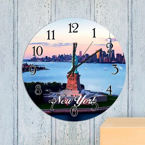 Miniatura 5 de Reloj de pared decorativo de madera de la ciudad de Estados Unidos, Nueva York, Ciudades en los Estados de Nueva York, relojes de regalo