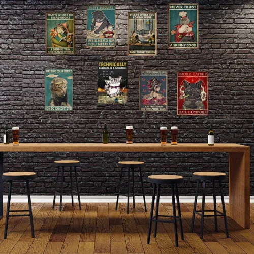 Miniatura 4 de Letrero retro de metal negro con diseño de gato con texto en inglés «What Matters Most is How You See Yourself», letrero inspirador vintage