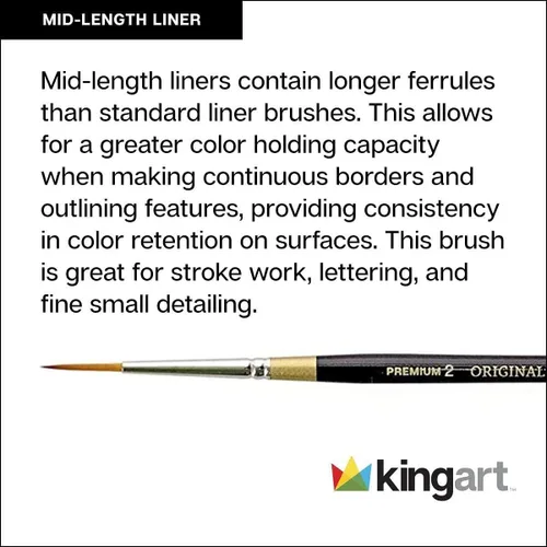 Miniatura 2 de KINGART Premium Original Gold 9375-1 - Cepillo para artista de la serie Liner de longitud media, pelo sintético Taklon dorado, mango corto