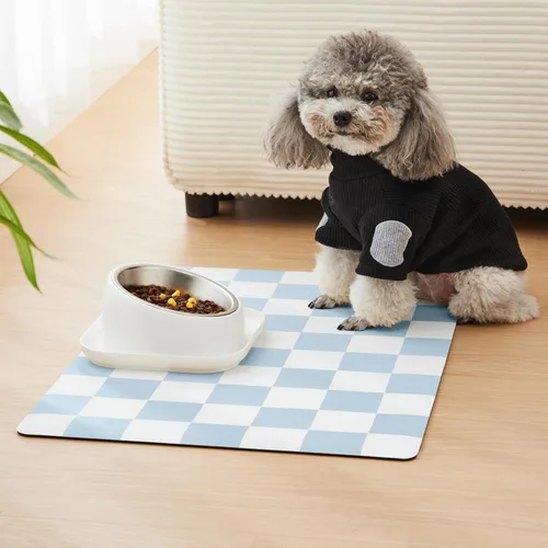 Miniatura 2 de Tapete a cuadros para alimentación de perros, tapetes absorbentes para tazón de comida y agua para perros, dispensador, tapete retro de estética a