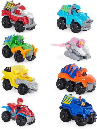 Paw Patrol, True Metal Dino Rescue - Paquete de 8 vehículos coleccionables fundidos a presión, escala 1:55 Paquete de 8 regalos de rescate de