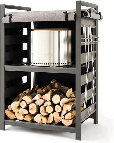 Miniatura 7 de Solo Stove Estación – Estante para leña de aluminio negro de 4.4 pies con cubierta con revestimiento UV, almacenamiento al aire libre de dos