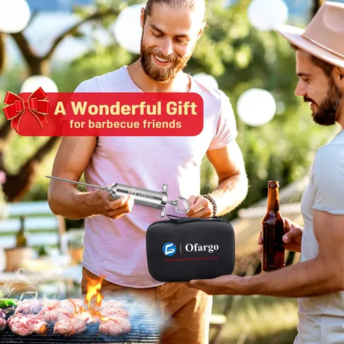 Miniatura 5 de Ofargo Jeringa Inyectora de Carne de Acero Inoxidable con 4 Agujas de Marinado y Estuche de Viaje para Parrilla Ahumadora de BBQ, regalos