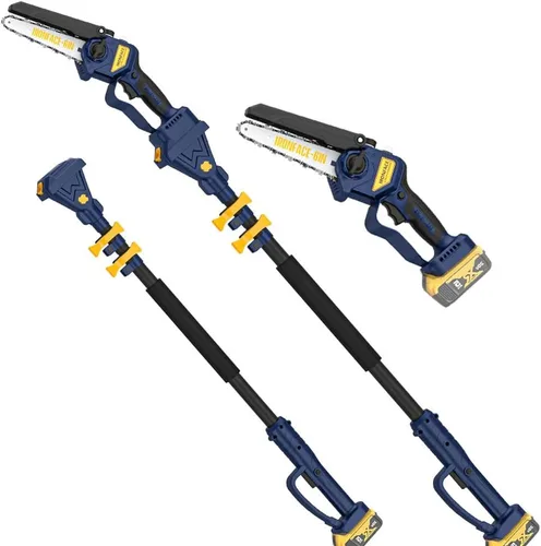 Sierra de poste inalámbrica 2 en 1 y mini motosierra, 6 pulgadas, sin escobillas, alcance de 9.3 pies para poda y poda de árboles, compatible con