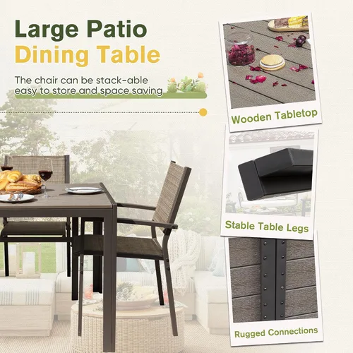 Miniatura 4 de GUNJI Mesa de comedor rectangular de 59 pulgadas para 6 personas, mesa de comedor de madera con patas de metal para comedor, sala de estar