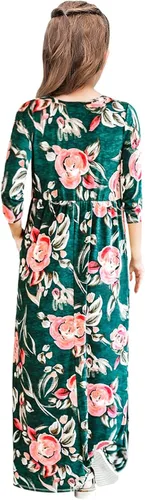 Miniatura 12 de 21KIDS Vestido largo floral de manga larga 3/4 con bolsillos para niñas de 6 a 12 años