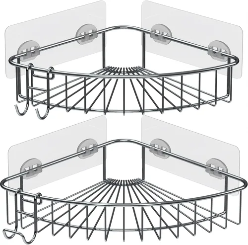 Estante de ducha para ducha interior, estante de ducha, estante de ducha, organizador de esquina de ducha, organizador de ducha adhesivo, Plata