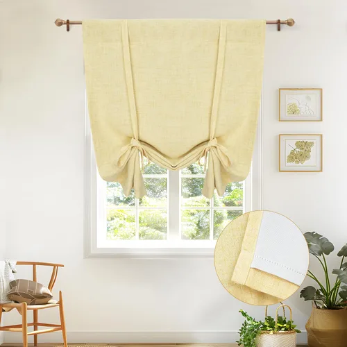 Miniatura 41 de DriftAway - Cortinas de Lino con Doble Capa, Blackout, de Atar, con Aislaje Térmico, Totalmente Forradas, Estilo Globo Romano, para Baño, con Lino