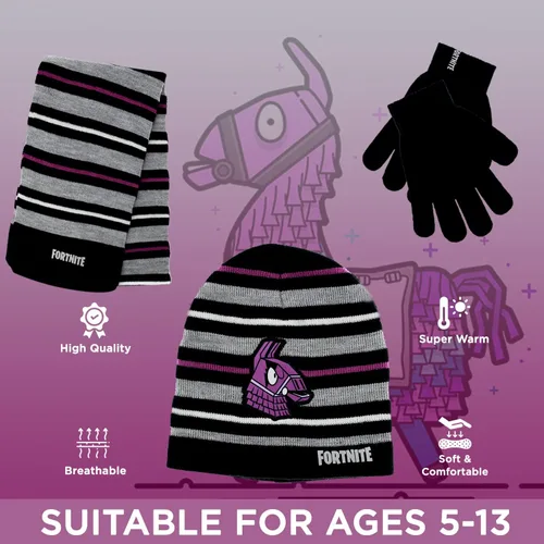 Miniatura 3 de FORTNITE Conjunto de 2 piezas de gorro de invierno y guantes de nieve para niños