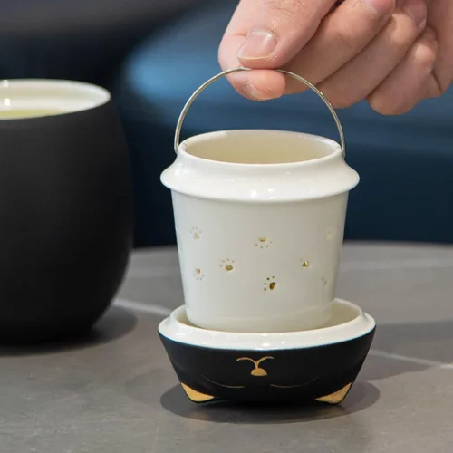 Miniatura 7 de HEER Taza de té para gatos con infusor y tapa, taza de té de cerámica de 13.5 onzas, regalo para amantes de los gatos para amigos y familia (negro)