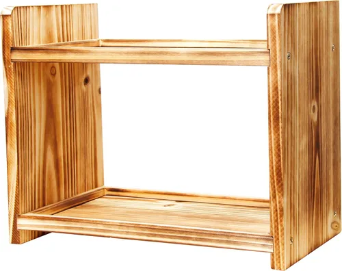 Miniatura 9 de Estante de especias de madera de 2 niveles, organizador de encimera para cocina y baño, estante de almacenamiento multiusos para cosméticos