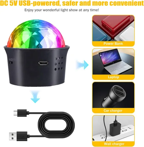 Miniatura 4 de Paquete de 2 mini luces de bola de discoteca activadas por sonido, luces de fiesta de discoteca multicolor, batería recargable por USB, luces