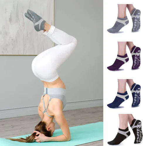 Miniatura 9 de Muezna Calcetines de yoga antideslizantes para mujer, antideslizantes, para pilates, barras, calcetines de hospital con agarres, talla 5-10