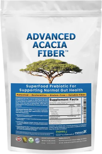 Polvo de fibra de acacia avanzada de 2.5 libras (40 onzas) de fibra soluble orgánica reparadora intestinal en polvo. Suplemento natural prebiótico
