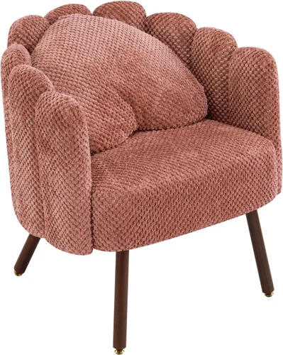 Miniatura 9 de Furniliving Silla de tocador de terciopelo rosa, silla decorativa con patas y almohada de madera, silla de lectura de pétalos para dormitorio, sala