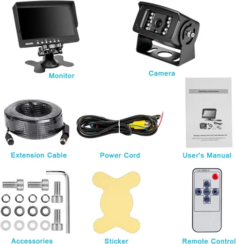 Miniatura 9 de Kit de monitor de cámara de respaldo para camión, vehículo resistente, impermeable, visión nocturna, gran angular, cámara de cabina de visión