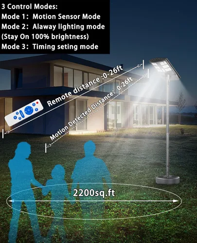Miniatura 4 de JAYNLT Luces solares de calle de 4000 W para exteriores con poste de 118 pulgadas de alto, 3000 K/4000 K/6500 K 300000 LM, lámparas solares de pie