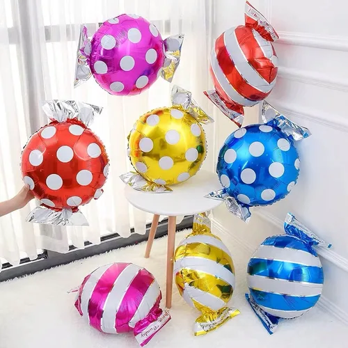 Miniatura 5 de 24 globos de aluminio de Mylar dulces dulces de 18 pulgadas, globos redondos de piruleta para cumpleaños, bebé, boda, Navidad, fiestas, suministros
