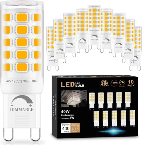Miniatura 24 de Bombilla LED G9 regulable de 2700 K blanco cálido suave, paquete de 6, T4 G9 de 4 W de reemplazo para 40 vatios de halógeno, base cerámica de doble