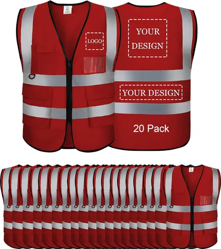 Miniatura 21 de Chaleco de seguridad con logotipo personalizado, personalizable, visibilidad clase 2, chalecos reflectantes a granel con bolsillos y cremallera